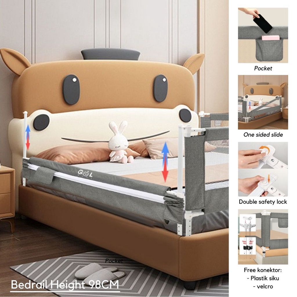 Baby Bedrail Bedguard Pembatas Pengaman Pagar Dipan Kasur Ranjang Bayi Bed Rail Safety Safe Guard