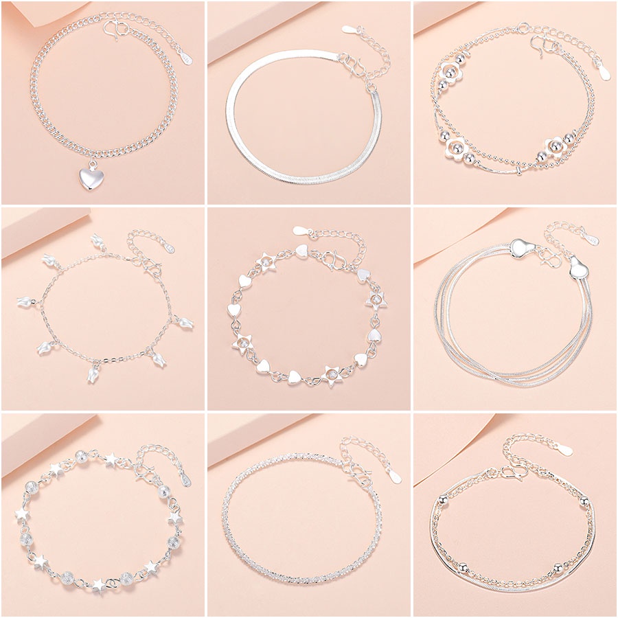 Gelang Kaki Rantai 925 Silver Model Tulang Ular Hati Untuk Wanita