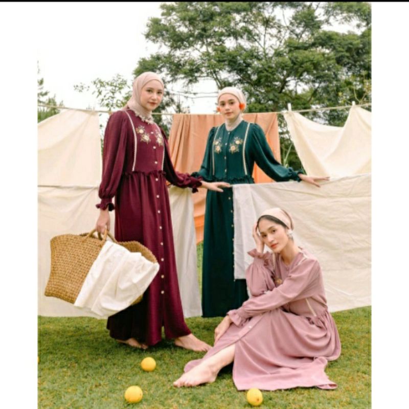 dress crinckle hijau botol