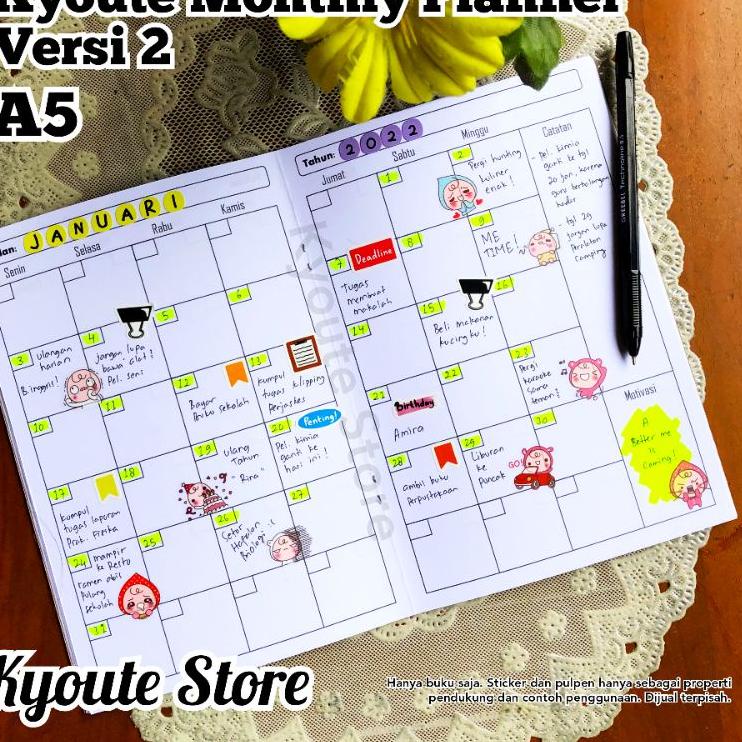 

Paket Kejutan Buku Monthly Planner Simple A5 Versi 2 & 1 Kyoute Catatan Agenda Schedule Kegiatan Event Rencana Bulanan List To Do / Planner Book Universal