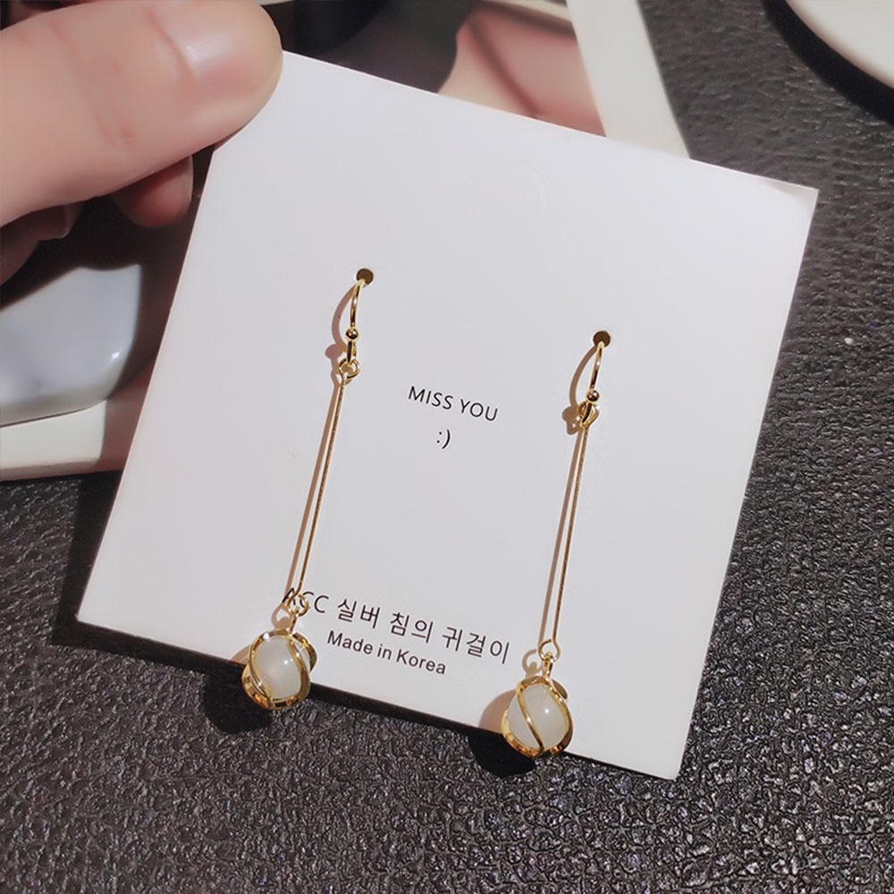【COD Tangding】Anting Kait Gantung Panjang Hias Opal Untuk Wanita