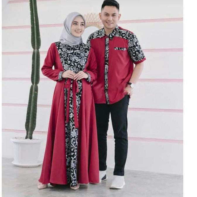 (ATC) set dress gamis couple baju couple pasangan gaun pesta muslimah batik couple modern baju pesta