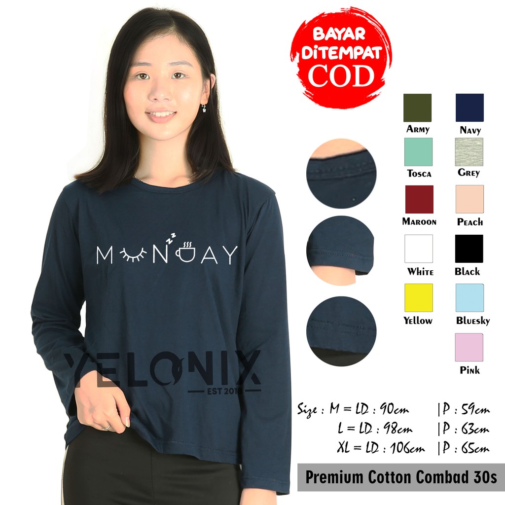 3 3 Bundle Deals Yelonix Baju Kaos Lengan Panjang Monday For Cewek Tumblr Tee T Shirt Shopee Indonesia