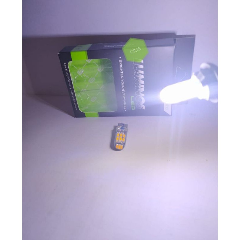 LAMPU LED T10 CRYSTAL 15 titik LUMINOS untuk sein senja plat motor mobil harga 1 buah-Strobo + diam putih