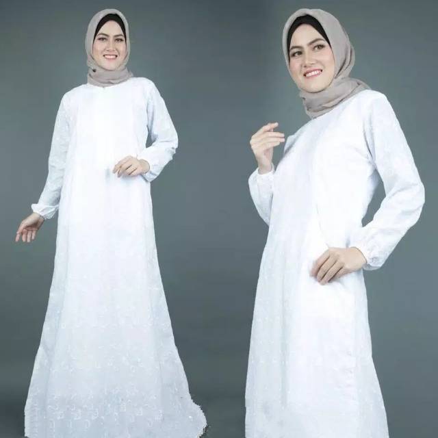 GAMIS PUTIH KATUN JEPANG MOTIF TIMBUL / GAMIS IHROM