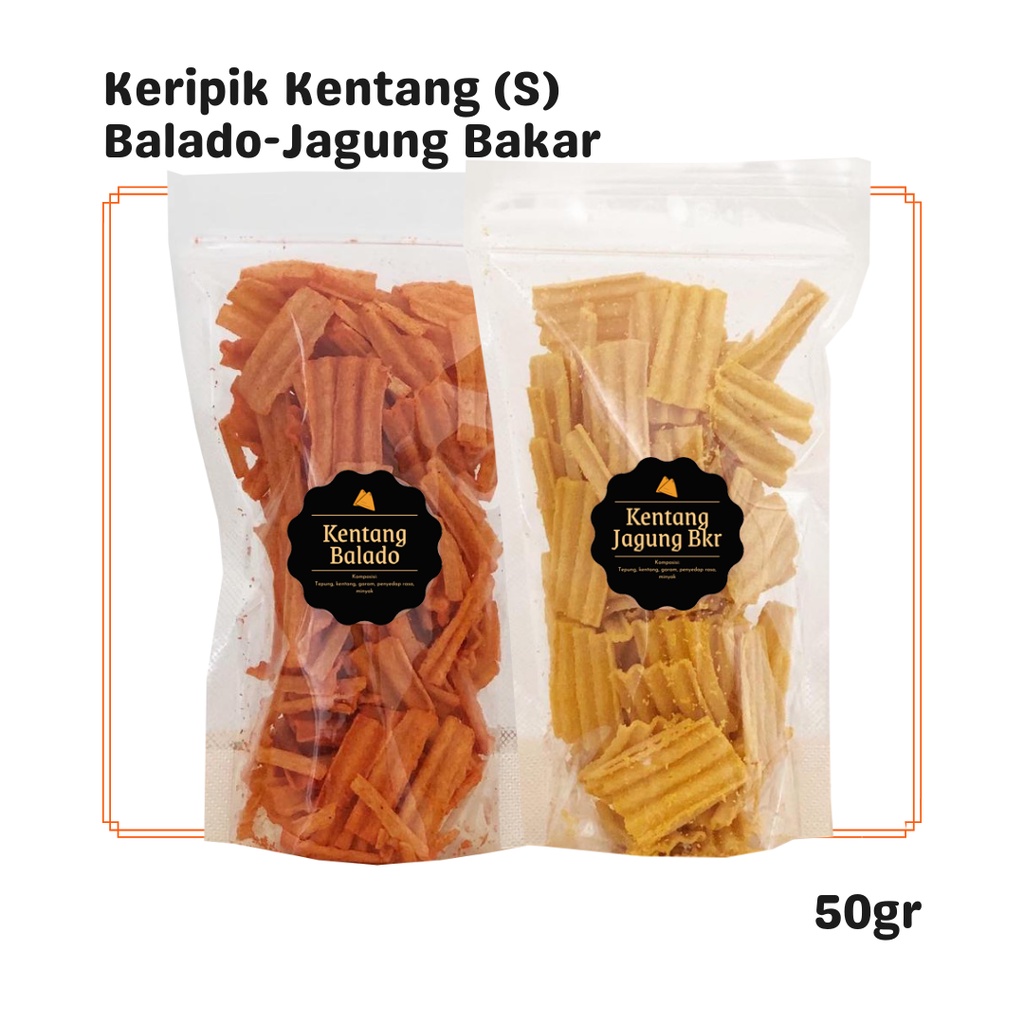 

Keripik Kentang Balado / Jagung Bakar (S) 50gr / Snack Cemilan Camilan Pedas Asin