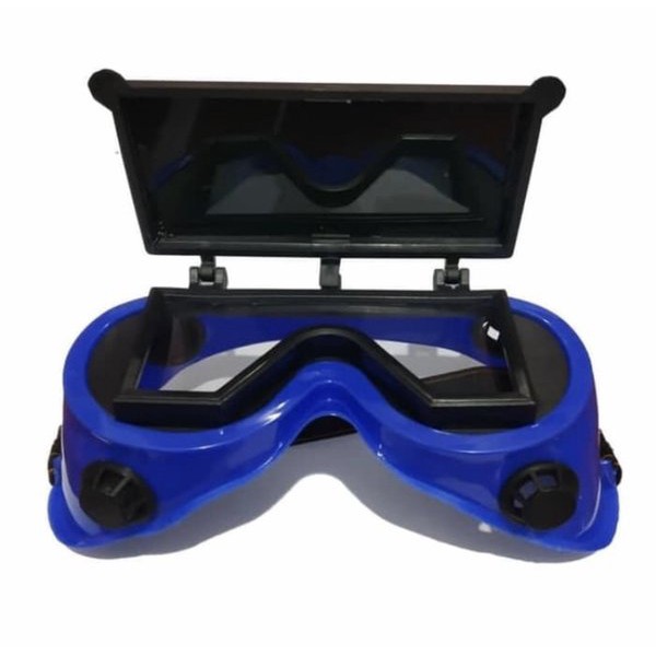 Kacamata Las Buka Tutup BIRU Kaca Mata Model Kotak Safety Welding Goggles Helm Glasses DIN Kedok Las