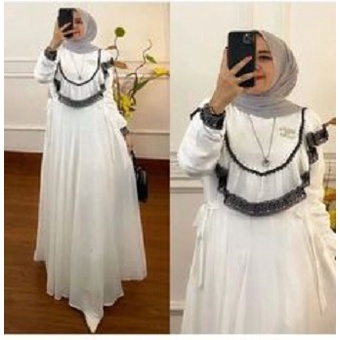KINAN DRESS BL CERUTY BABYDOLL FULL FURING APLIKASI RENDA LD 110 CM PB 138 CM BJAU GAMIS WANITA TERBARU 2022 BAJU GAMIS SIMPLE WANITA  2022