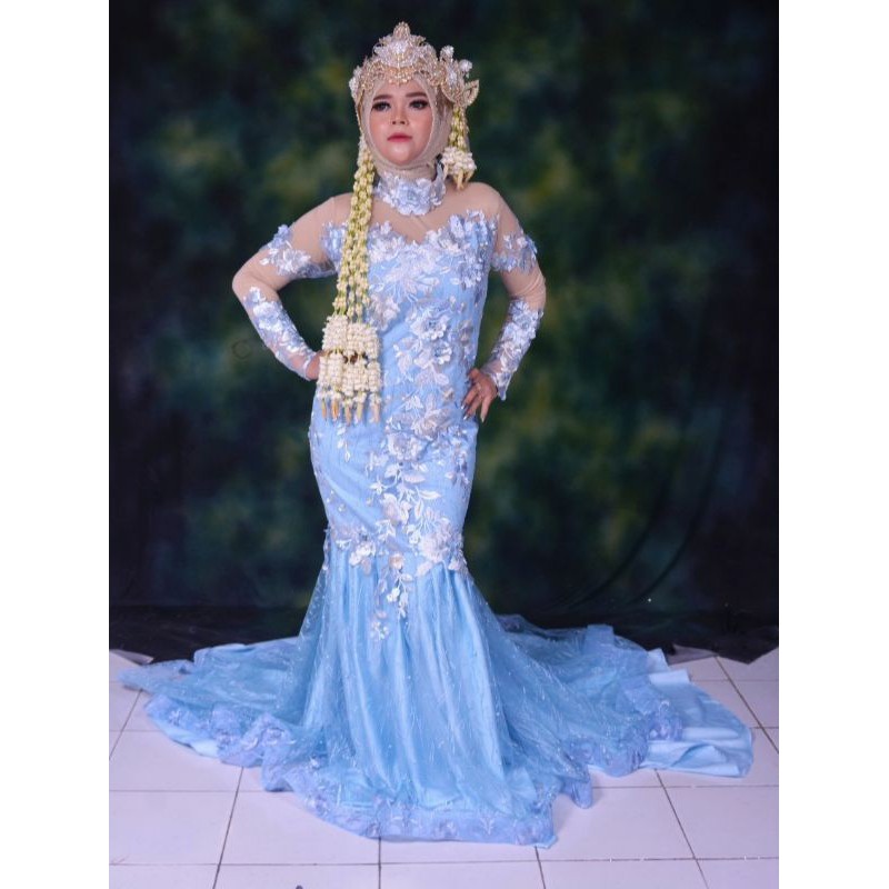 Gaun pengantin duyung ekor 3D