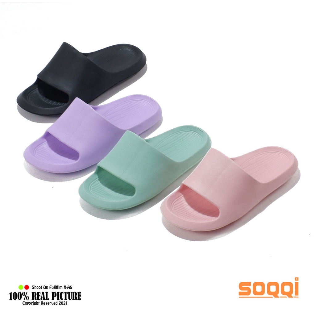 Sendal slop wanita karet import korea jelly original sandal selop jely cewek perempuan dewasa model slipon flat distro branded Soqqi-Dk 533 B kekinian murah promo lebaran cod keren 36-40