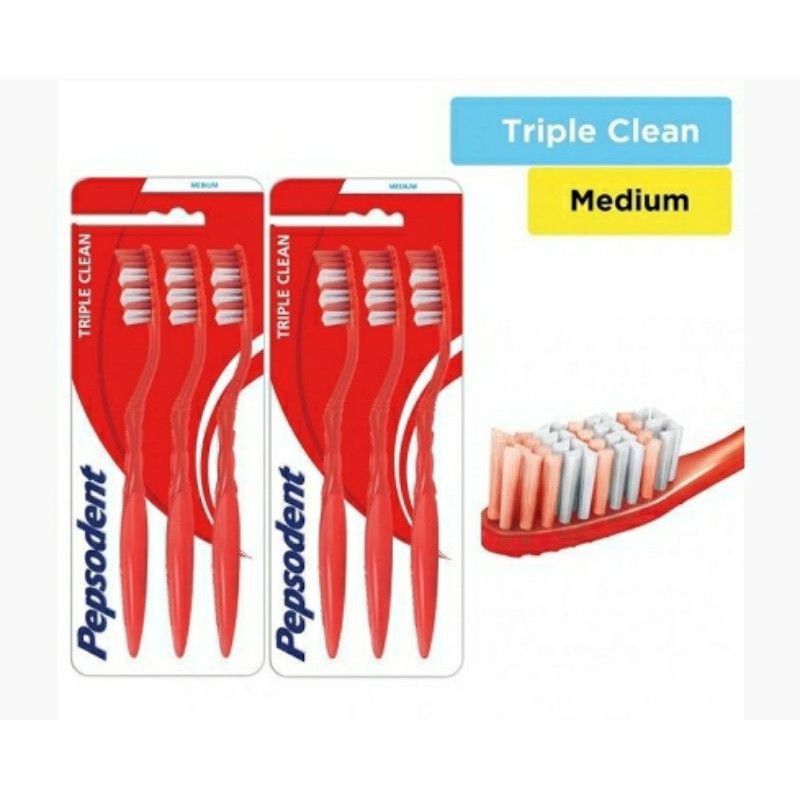 Pepsodent Sikat Gigi Triple Clean Sikat Gigi Medium Isi 3