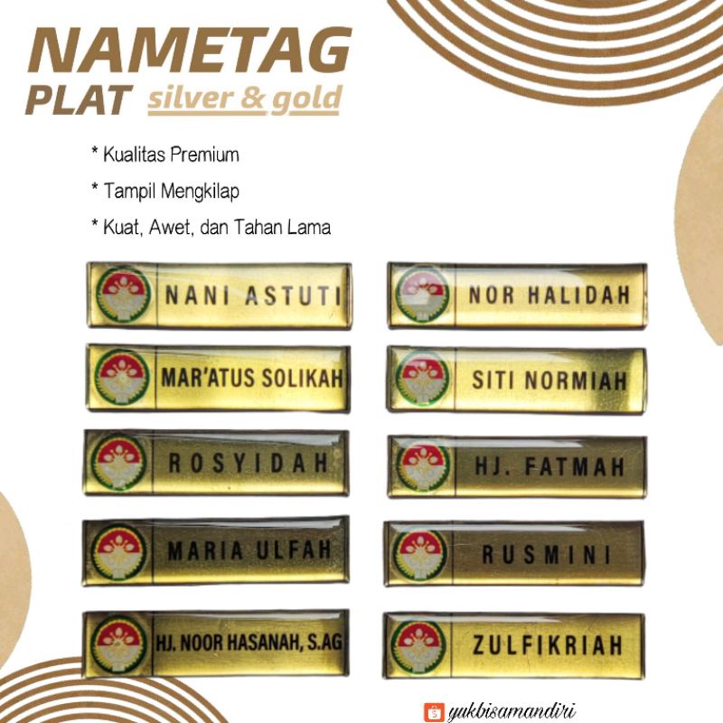 

Name Tag Plat Kuningan Silver dan Gold