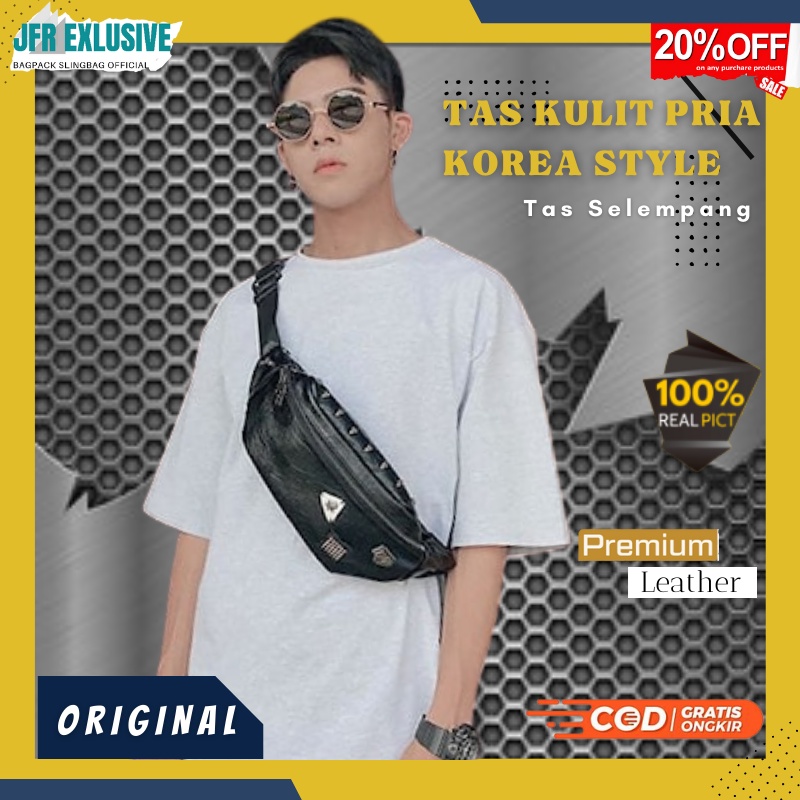 Tas Selempang Pria Kulit Asli Hitam Tas Slempang Cowok Keren Slingbag Bahu Pria Tas Pinggang Pria Or