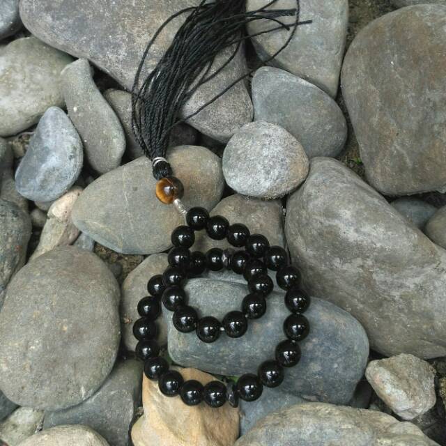 Tasbih Pria 33 Butir Natural Black Agate Bukan Black Jade Aceh