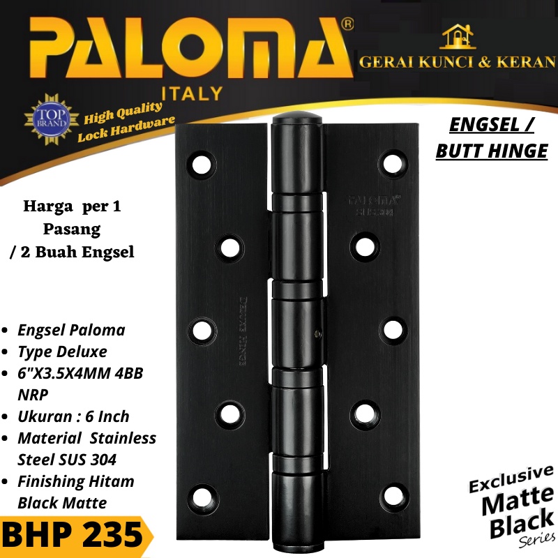 Engsel Pintu HITAM BHP 235 6&quot;X3.5X4MM 4BB NRP BLACK MATTE HINGE 6 INCH