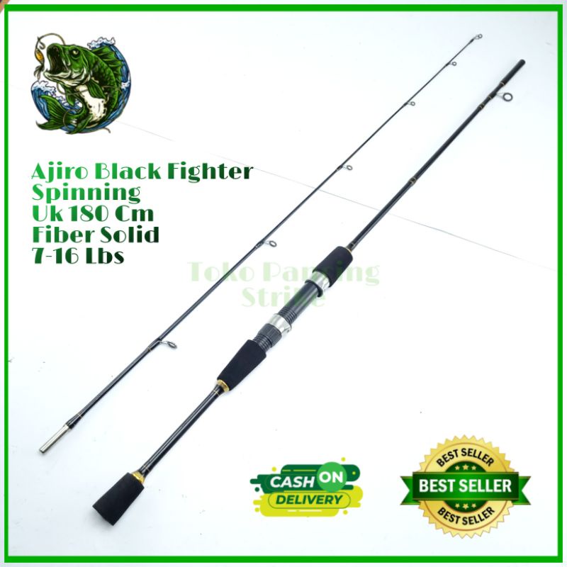 joran pancing murah spinning Fiber solid kuat kaku ajiro black fighter 180 cm
