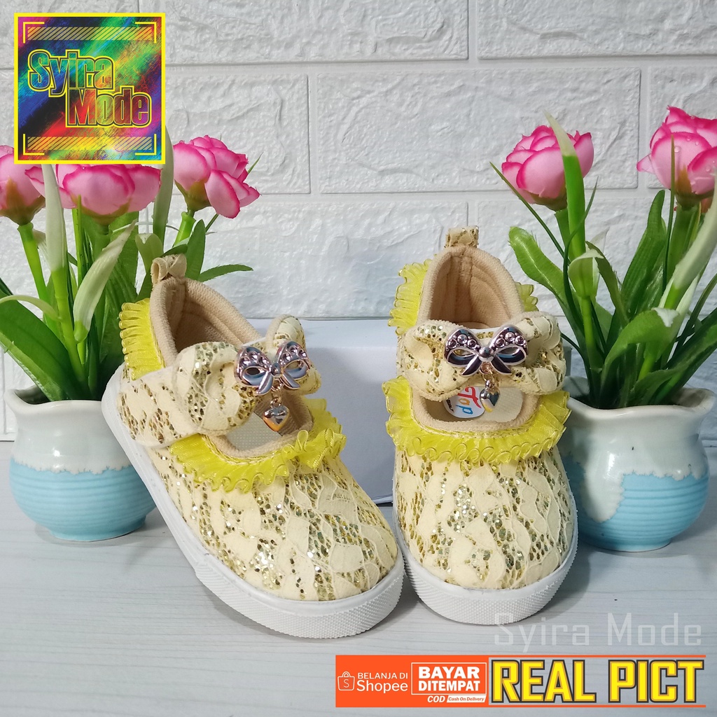 Sepatu Anak Perempuan 1 - 3 Tahun. Sepatu Pesta Brokat Cassual (Variasi Pita)