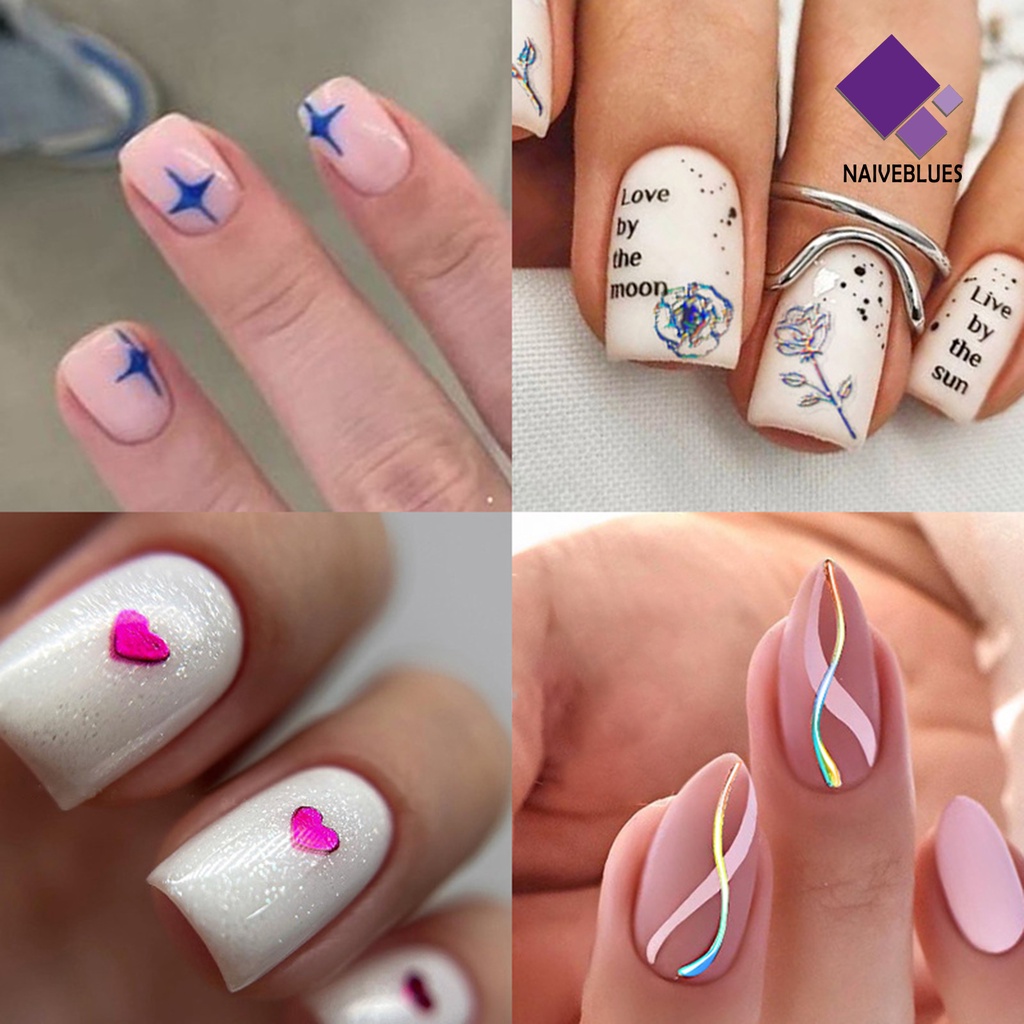 Naiveblue &gt; Stiker Kuku Motif Kupu-Kupu / Bunga / Hati Tahan Air Untuk Nail Art / Manicure DIY