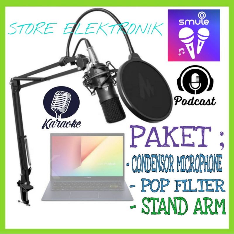 Paket Condensor Microphone UD 900 FX / Stand Arm Jepit / Popfilter