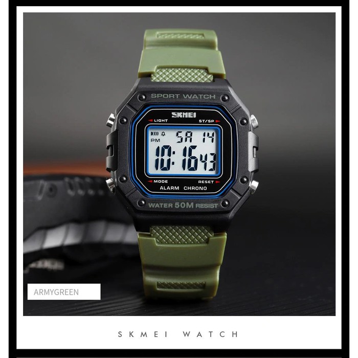 Jam Tangan Cowok /   Jam Tangan Pria Digital Sport Original SKMEI 1496 Anti Air Hijau Army  Murah