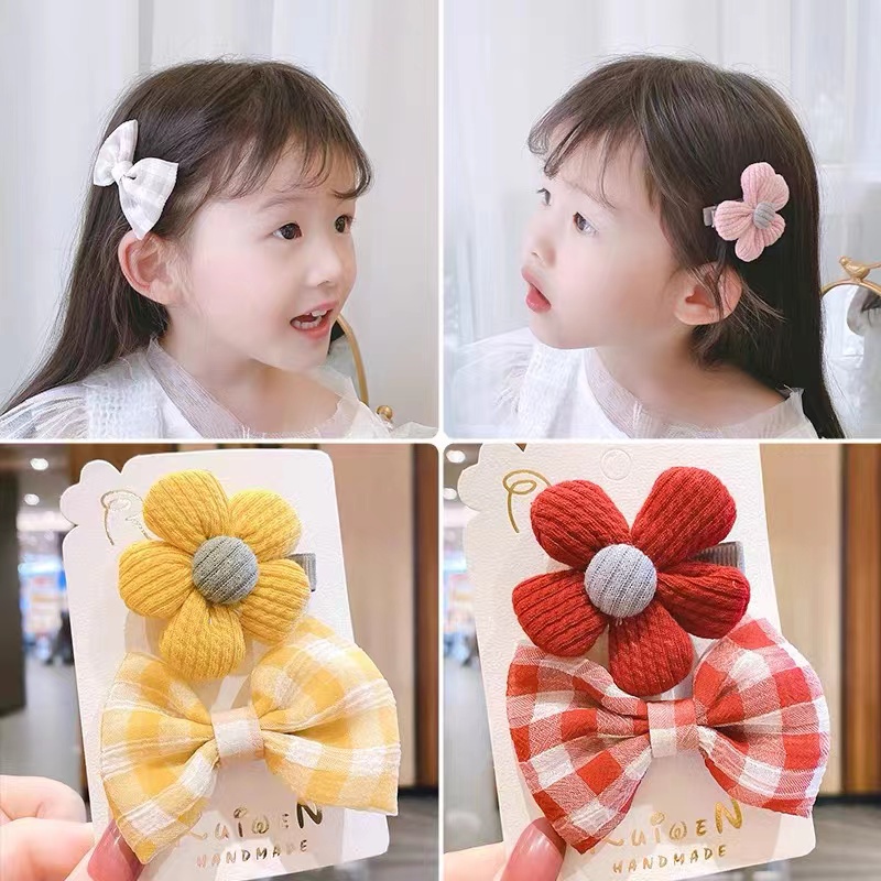 (Hello Girl) F91 Jepit Rambut Set 2Pcs Karakter Pita Bunga Anak Perempuan Lucu Jepitan Cewek Korea