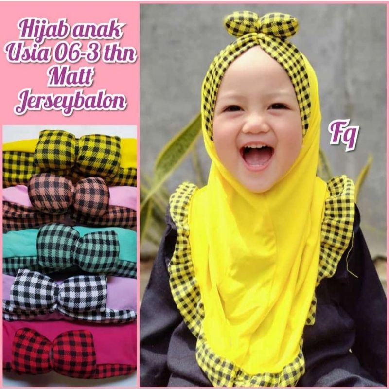

Hijab anak bayi 6 bulan pita drakron motif kotak min 5 pcs permodel