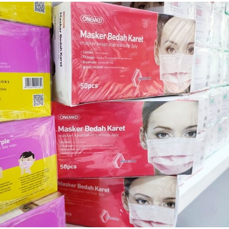 onemed masker medis masker karet earloop onemed 3 ply isi 50 pcs per box