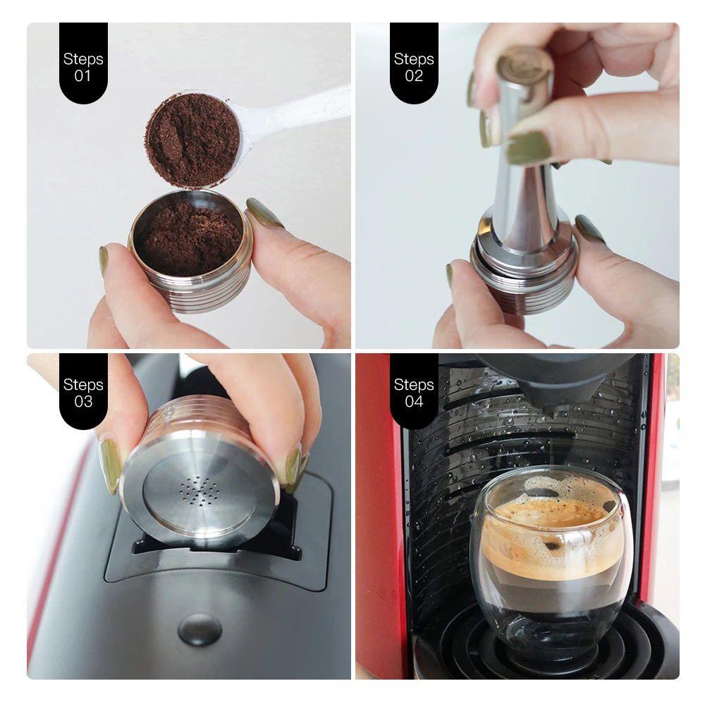 Solighter Kopi Kapsul Rumah Stainless Steel Sendok Sikat Reusable Pods