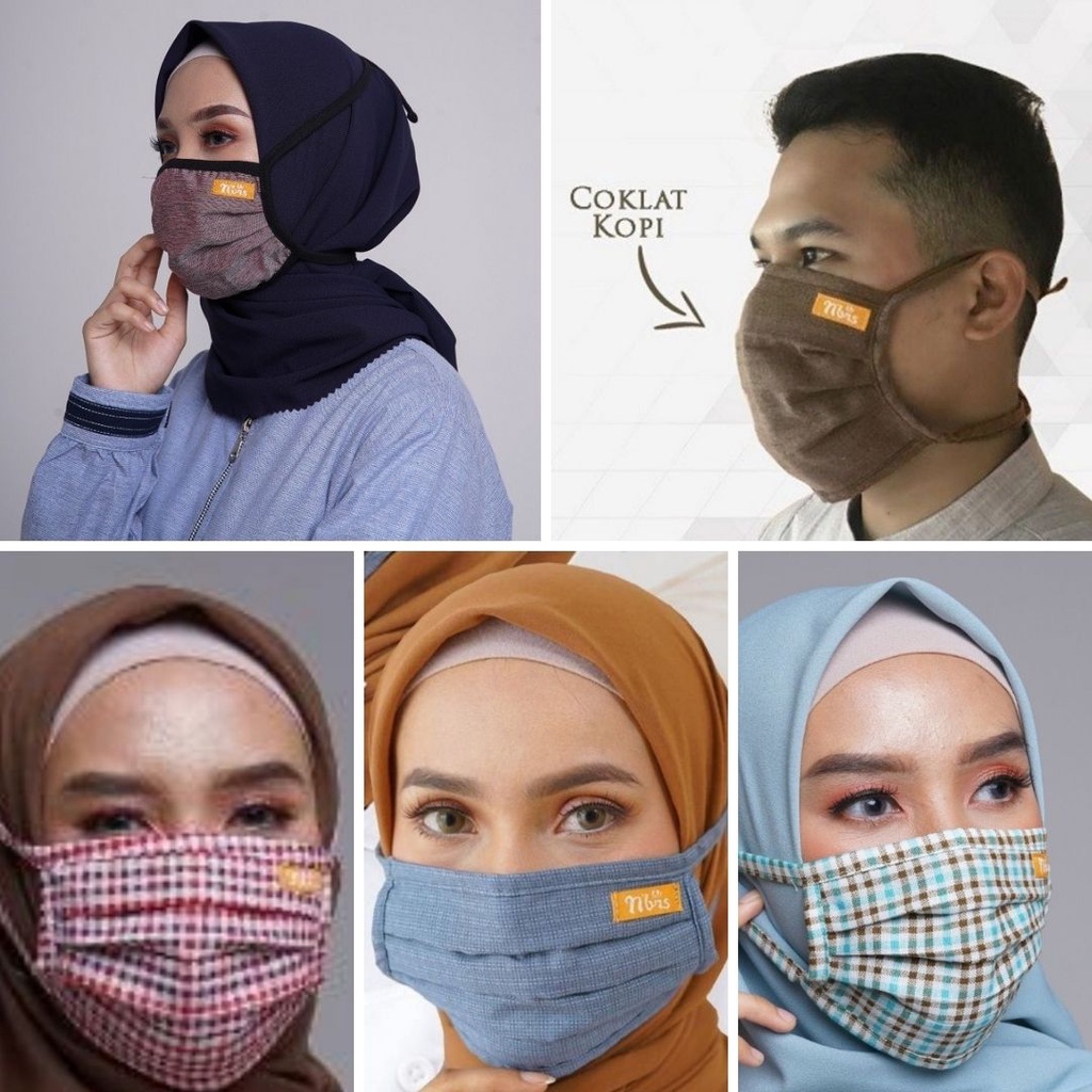 READY !! NIBRAS Masker kain 2 lapis model tali hijab bisa isi tissue MASKER HIJAB MASKER KARET