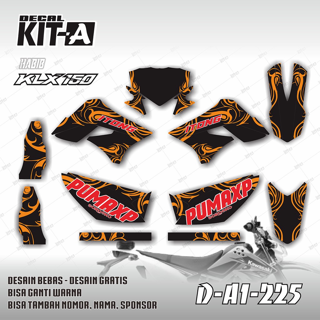 Decal Stiker Klx 150 s Tribal Hitam Orange Dekal Striping Sticker Dtracker Klx 150 a1-225