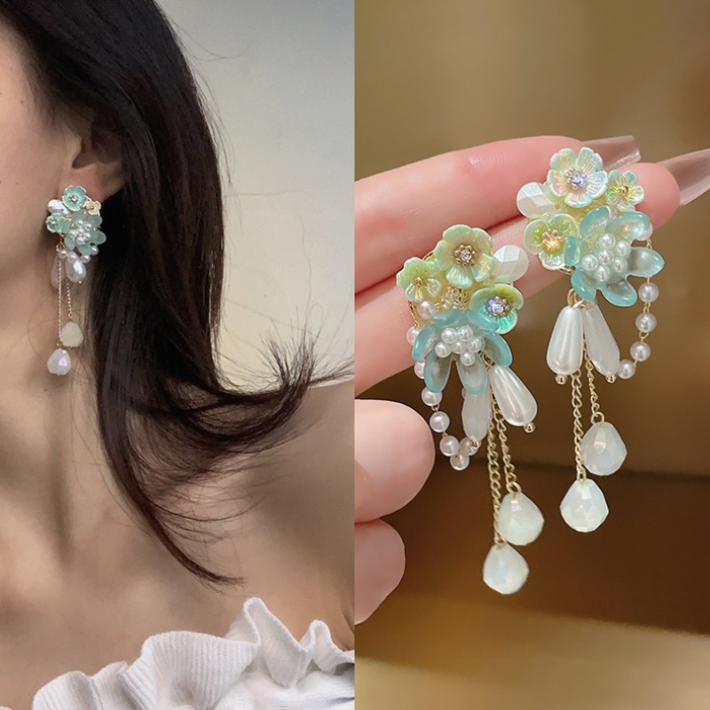 Anting Rumbai Bentuk Oval Aksen Mutiara Bahan Resin Gaya Boho Untuk Musim Panas