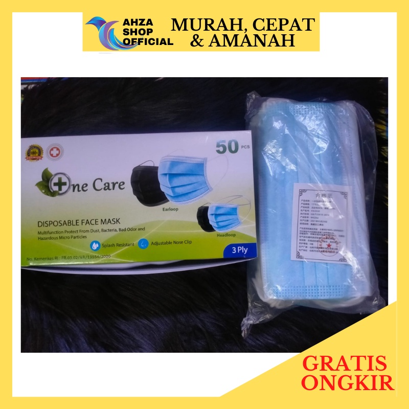 Masker Earloop NE CARE 3 Ply 1 Box isi 50 Pcs / MASKER DISPOSABLE FACE MASK 3 Ply 1 Box isi 50 Pcs
