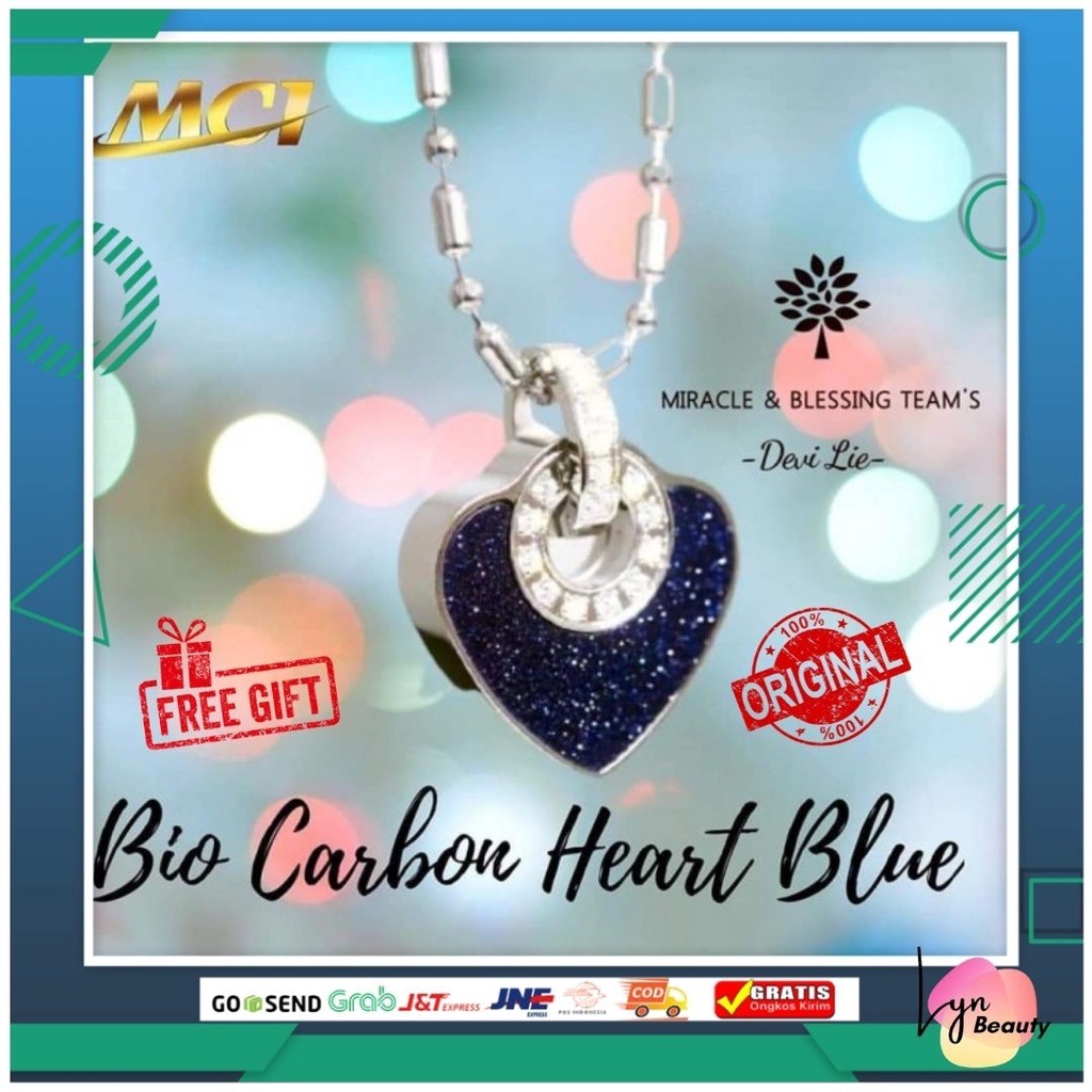 KALUNG BIOCARBON HEART MCI - Kalung Heart Blue MCI - Kalung Keshatan Original Mci - PENDANT ASLI MCI