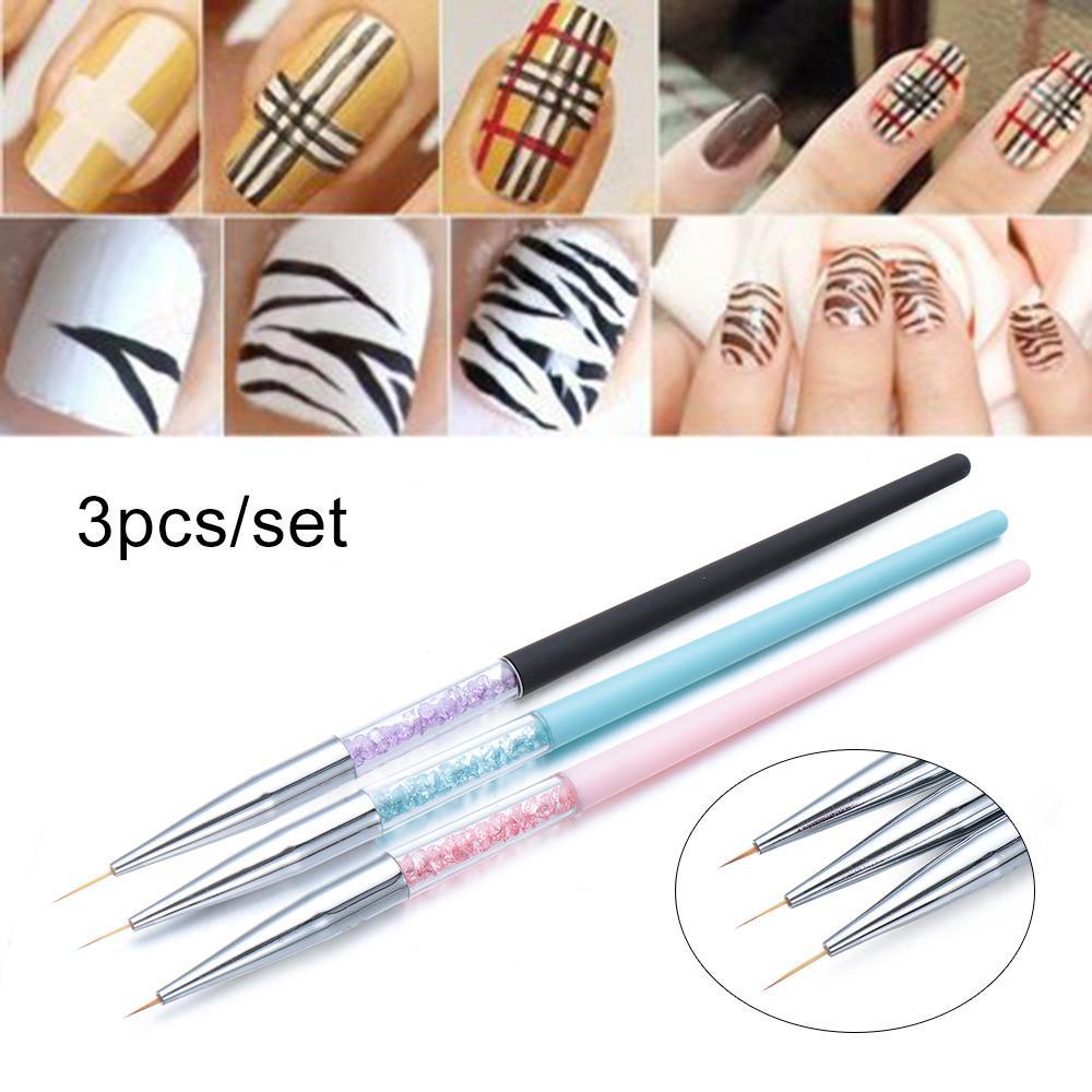 Solighter Nail Liner Pen Fashion 3D Gradient Art Crystal Handle Gambar Garis Grid Stripe