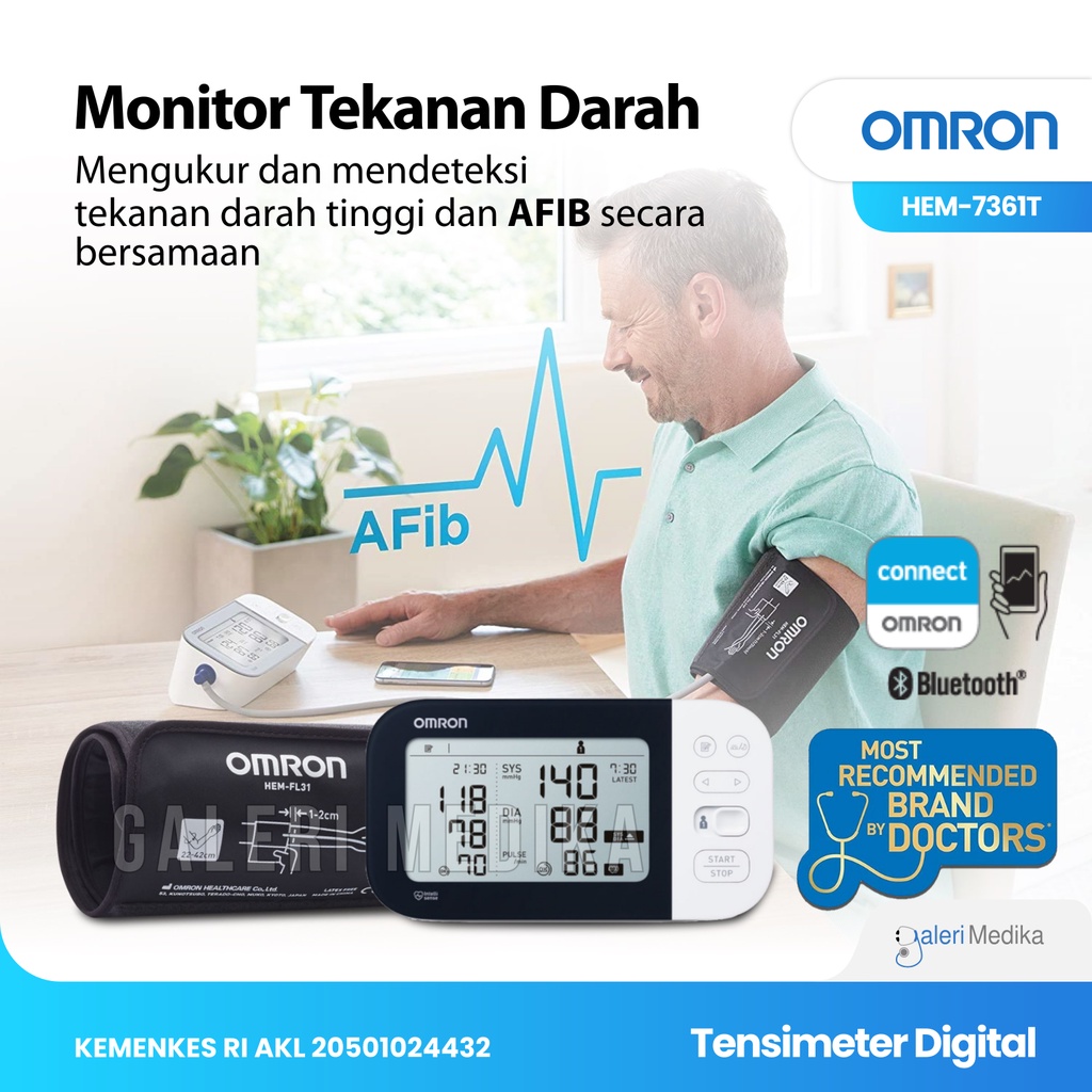 Tensimeter Digital Omron HEM-7361T / HEM 7361 T dengan Koneksi Bluetooth - Alat Ukur Tekanan Darah