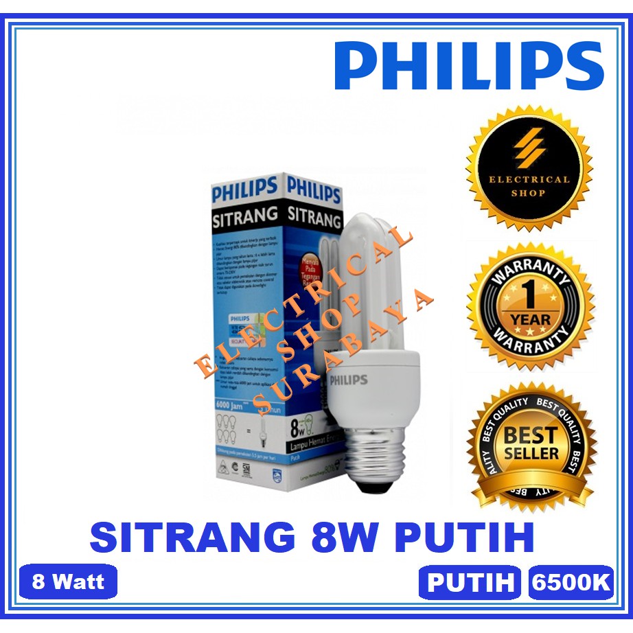 PHILIPS LAMPU SITRANG 8W 8 WATT PUTIH (HARGA GROSIR &amp; GARANSI) JARI CDL PROMO MURAH ORIGINAL