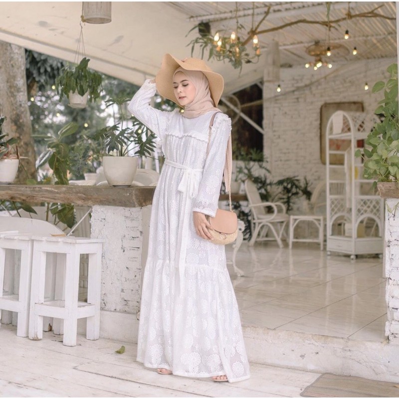 Preloved Khawla Dress by Zhafa (BROKEN WHITE) Busui Friendly