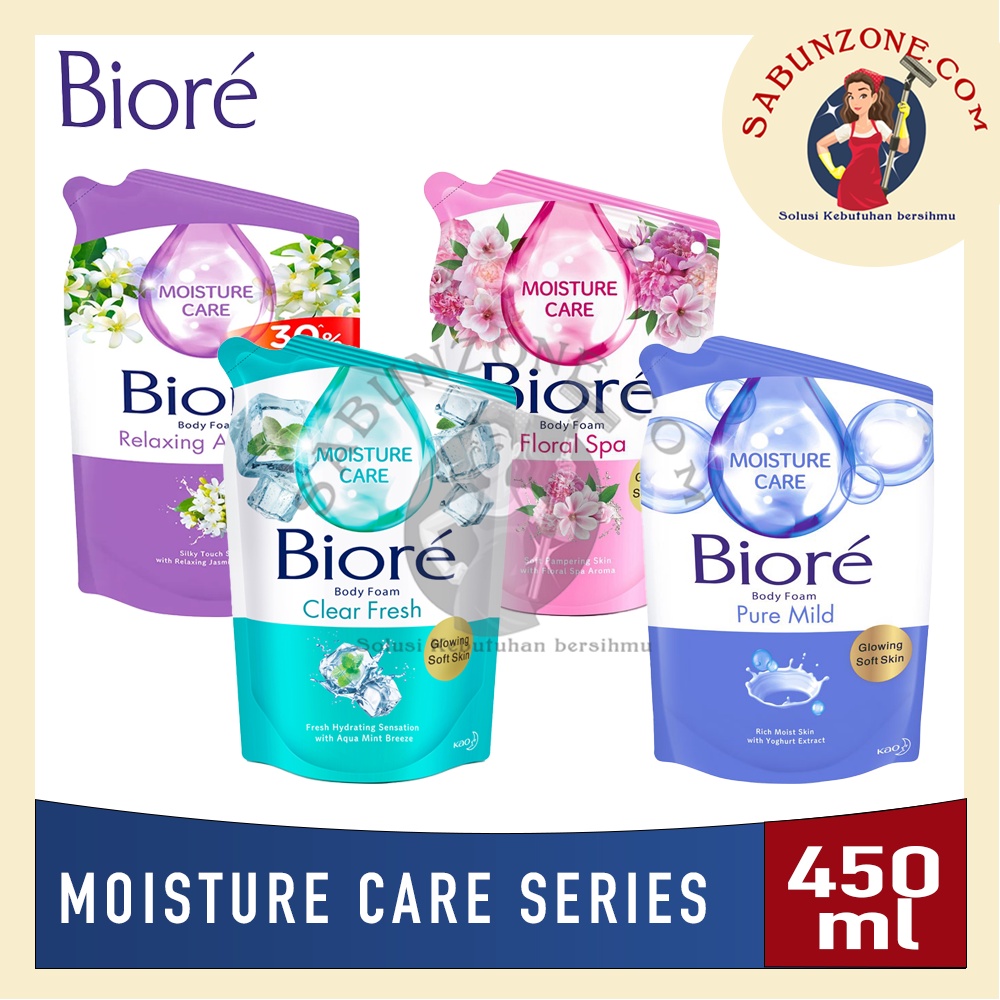 Sabun Mandi Cair Biore Moisture Care 400/450 ml Refill Pouch Sabun Cair Biore Pure Mild / Floral Spa / Relaxing Aromatic / Clear Fresh