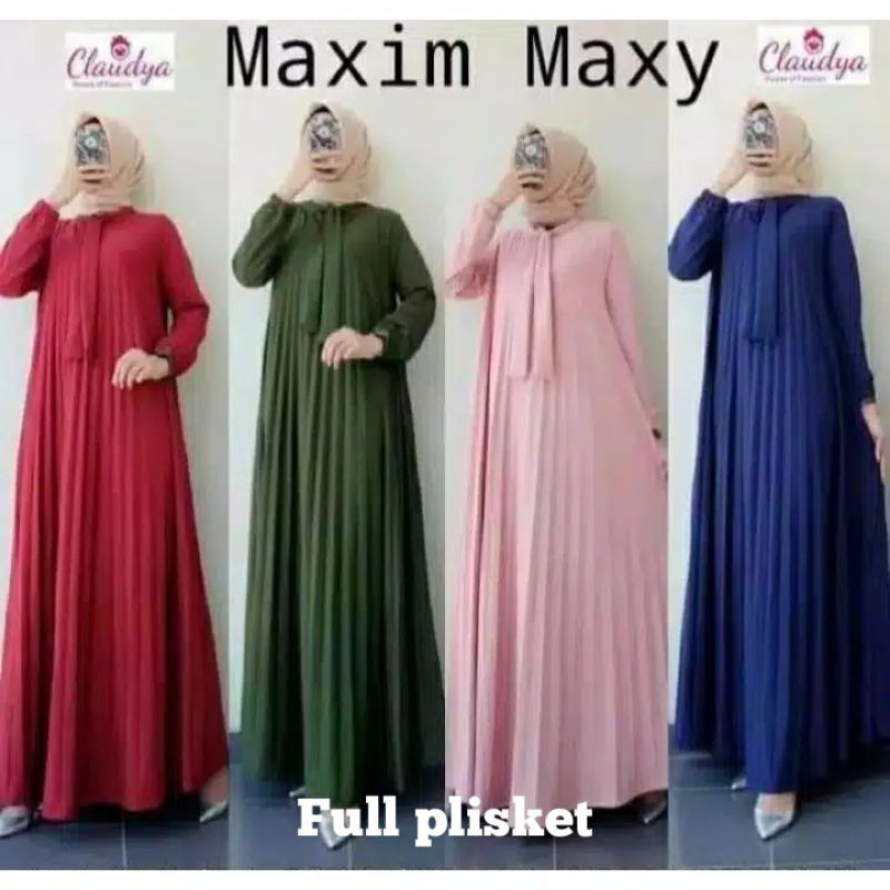 grosir gamis tunik full plisket polos kain Hyget serba 27.000