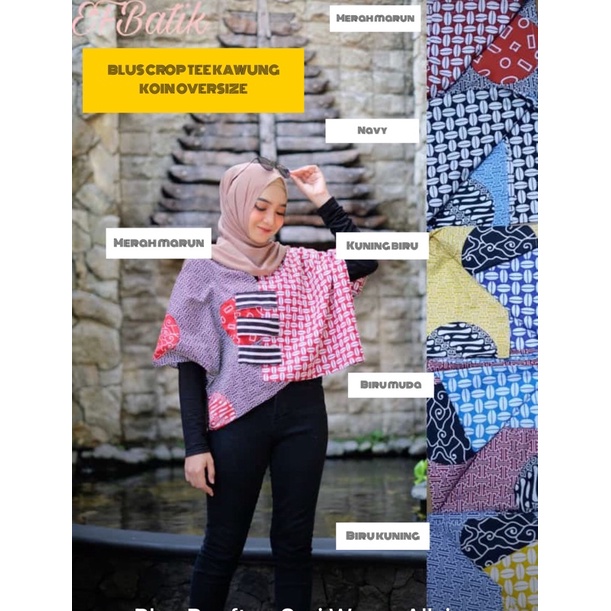 BLUS CROP TEE KAWUNG KOIN OVERSIZE BATIK ATASAN BATIK CROP KEKINIAN TERMURAH