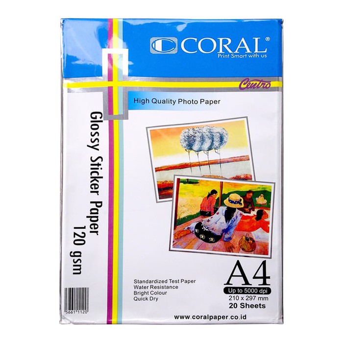 Coral Glossy Sticker Paper 120 gsm / Kertas Stiker Photo