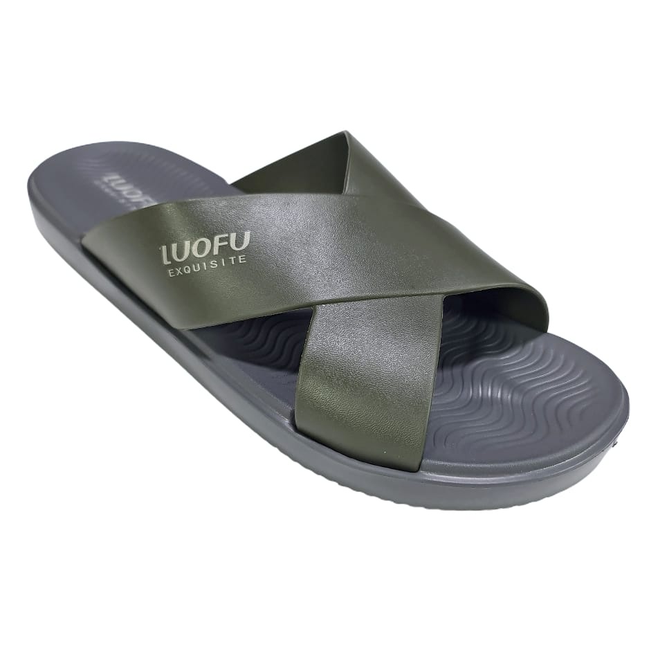 LUOFU ORIGINAL jelly sandal karet empuk murah pria silang cowok selop import E6196SL6KB