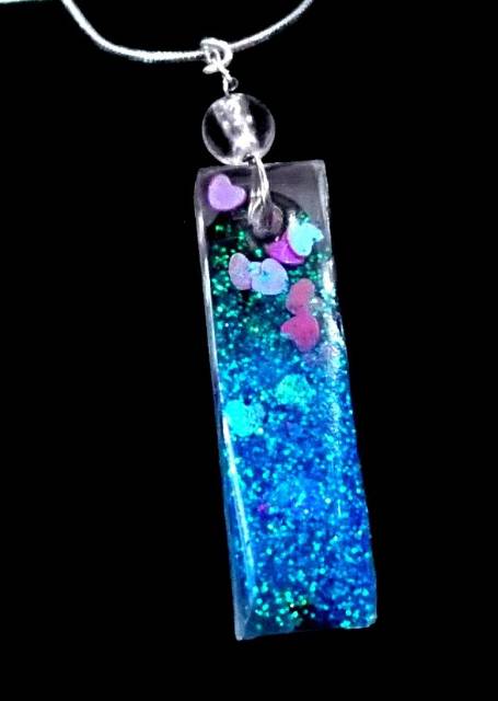 Kalung titanium resin stone aqua galaxy flower