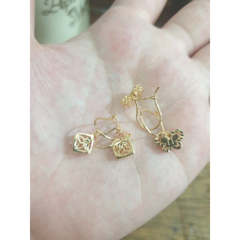 Anting desi gold gantung kupu kupu kotak bunga daun rosegold emas asli 375 8k