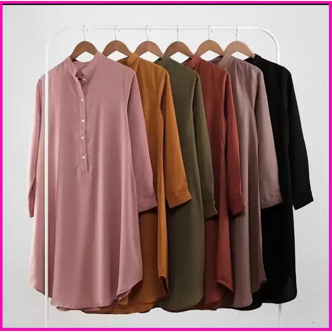 Tunik Polos Kancing Depan Hidup Busui Friendly Moscrepe Premium Billie