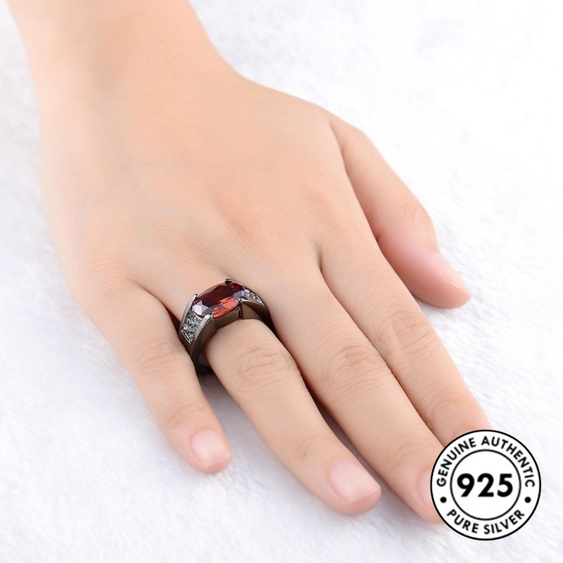 Cincin Ruby Hitam Emas Bahan S925 Silver