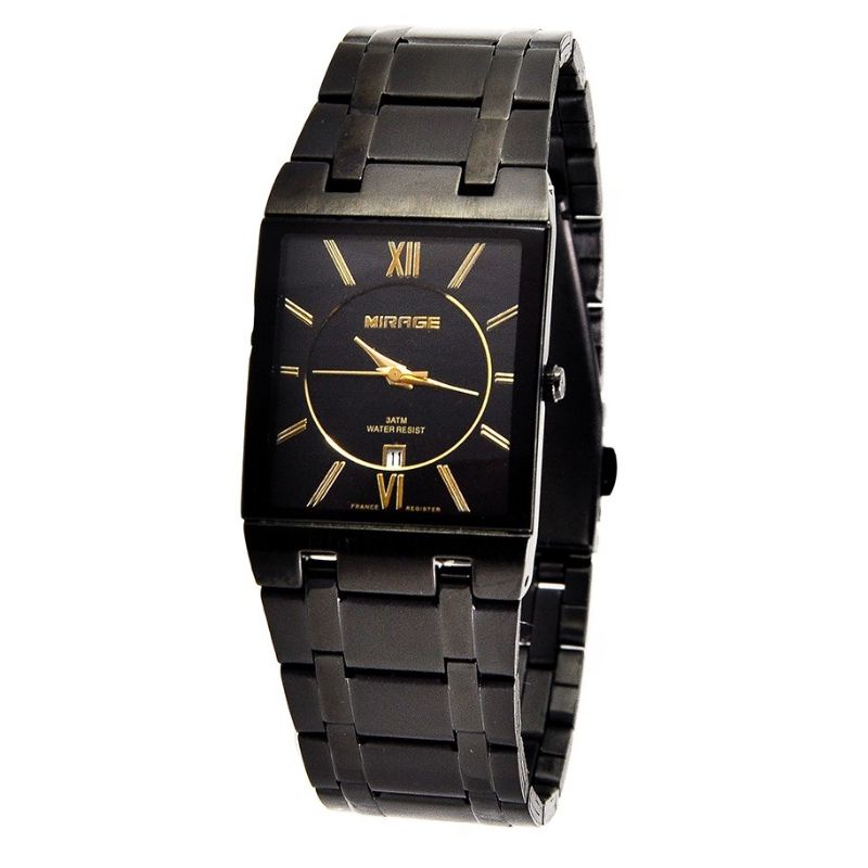 MIRAGE 7908L JAM TANGAN WANITA SEGI EMPAT TIPIS ELEGAN FULL BLACCK