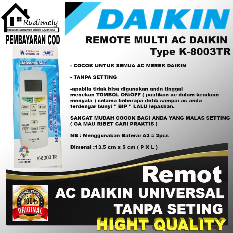 Remote Ac D4IKIN  TANPA SETTINGTYPE  k-8003tr-GROSIR-ECER