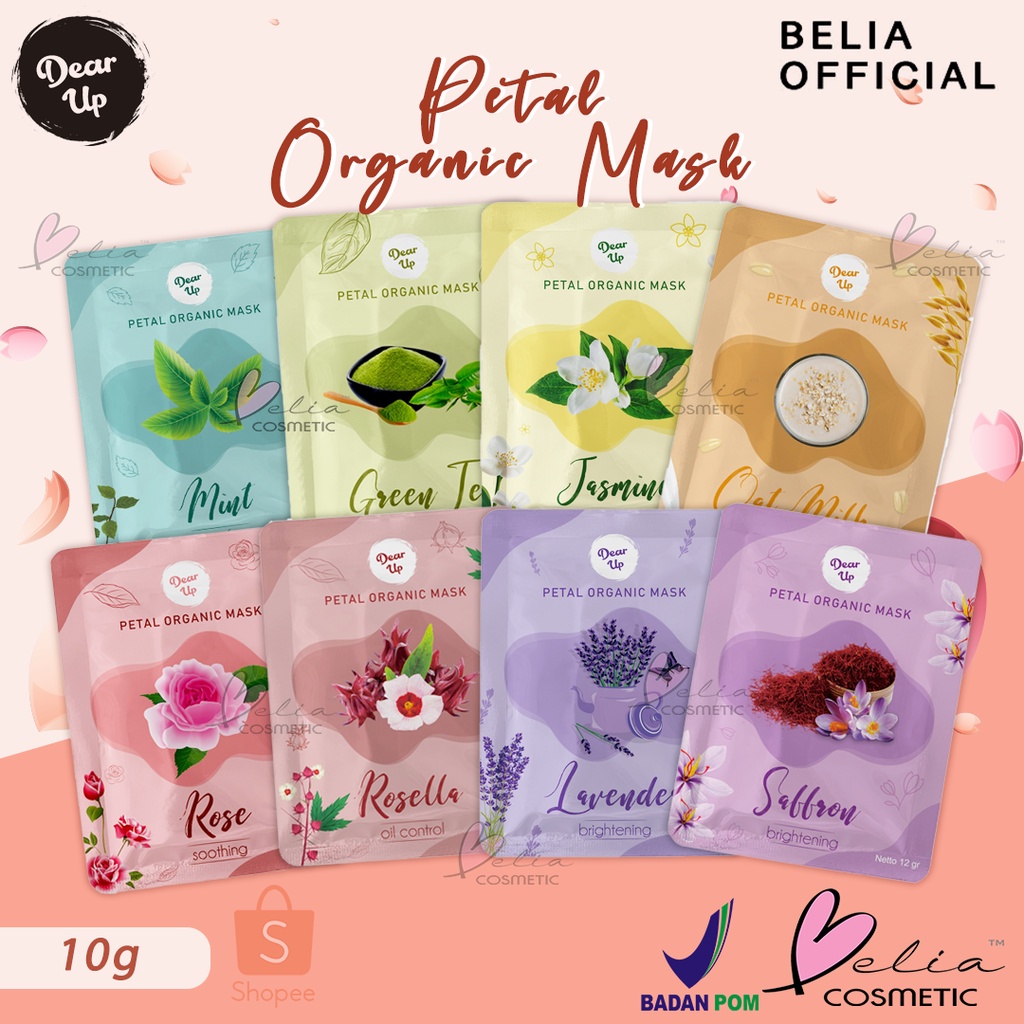 ❤ BELIA ❤ Dear Up Petal Organic Mask 10g | Masker Wajah Organik | Face Mask | BPOM HALAL