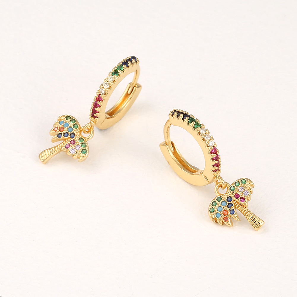 Ornamen diamond stud anting-anting ethnic style kelapa pohon anting-anting telinga klip